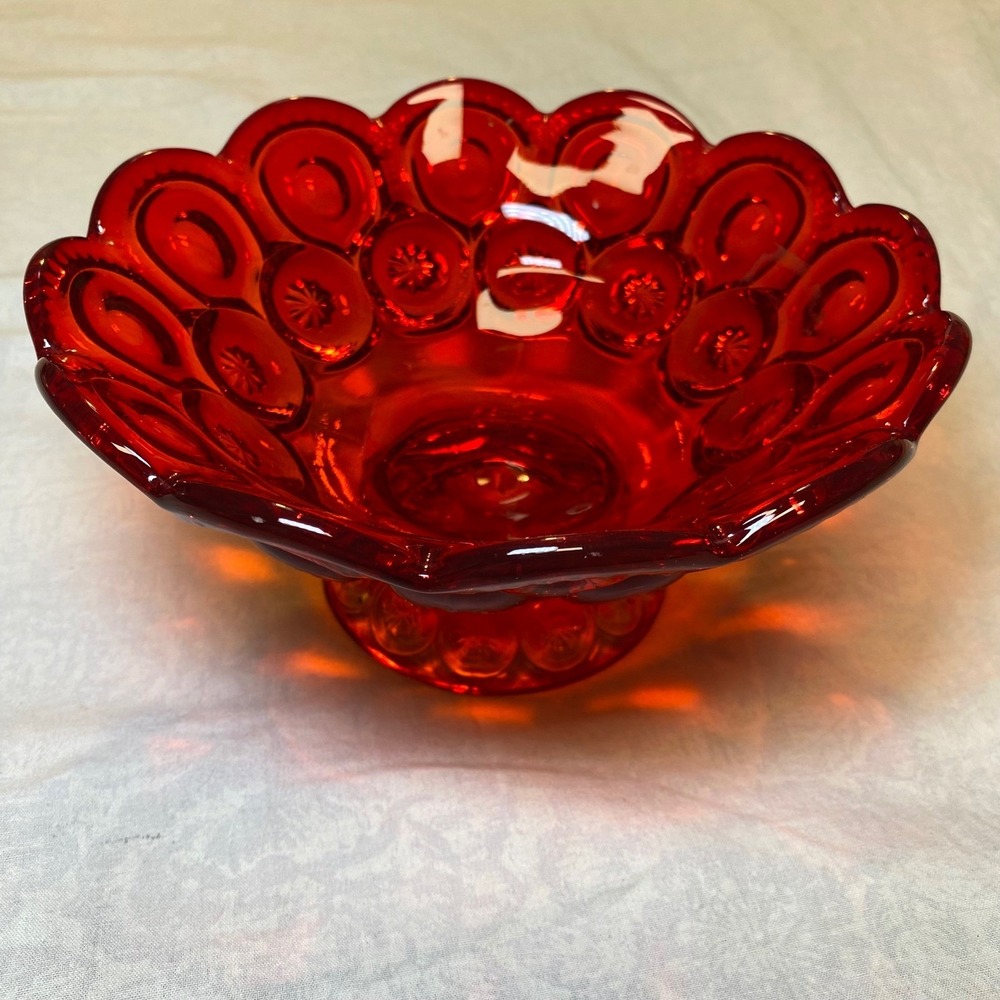 Vintage L.E. Smith Moon & Stars Amberina Footed Compote Bowl 7.5" UV Reactive‎